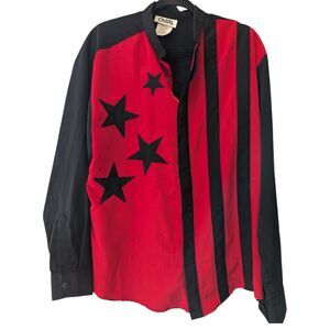Cintas Button Up Long Sleeve Shirt Striped Star Red Black Uniform Men's‎ Size L